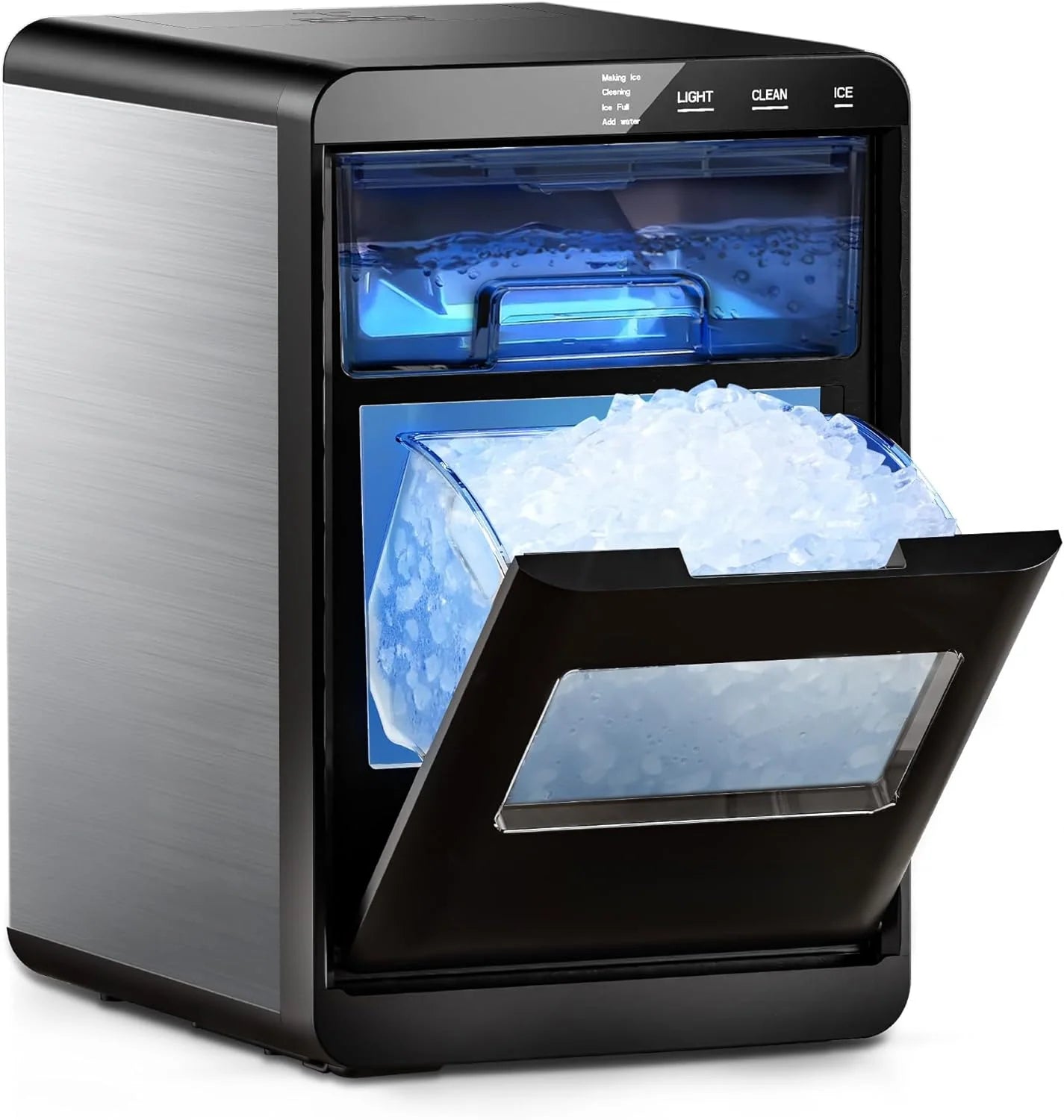 44Lbs/24H Countertop Nugget Ice Maker, Self-Cleaning Pellet Ice Machine, Portable Compact Crunchy Nugget Ice Machine for Home Kitchen Office Bar