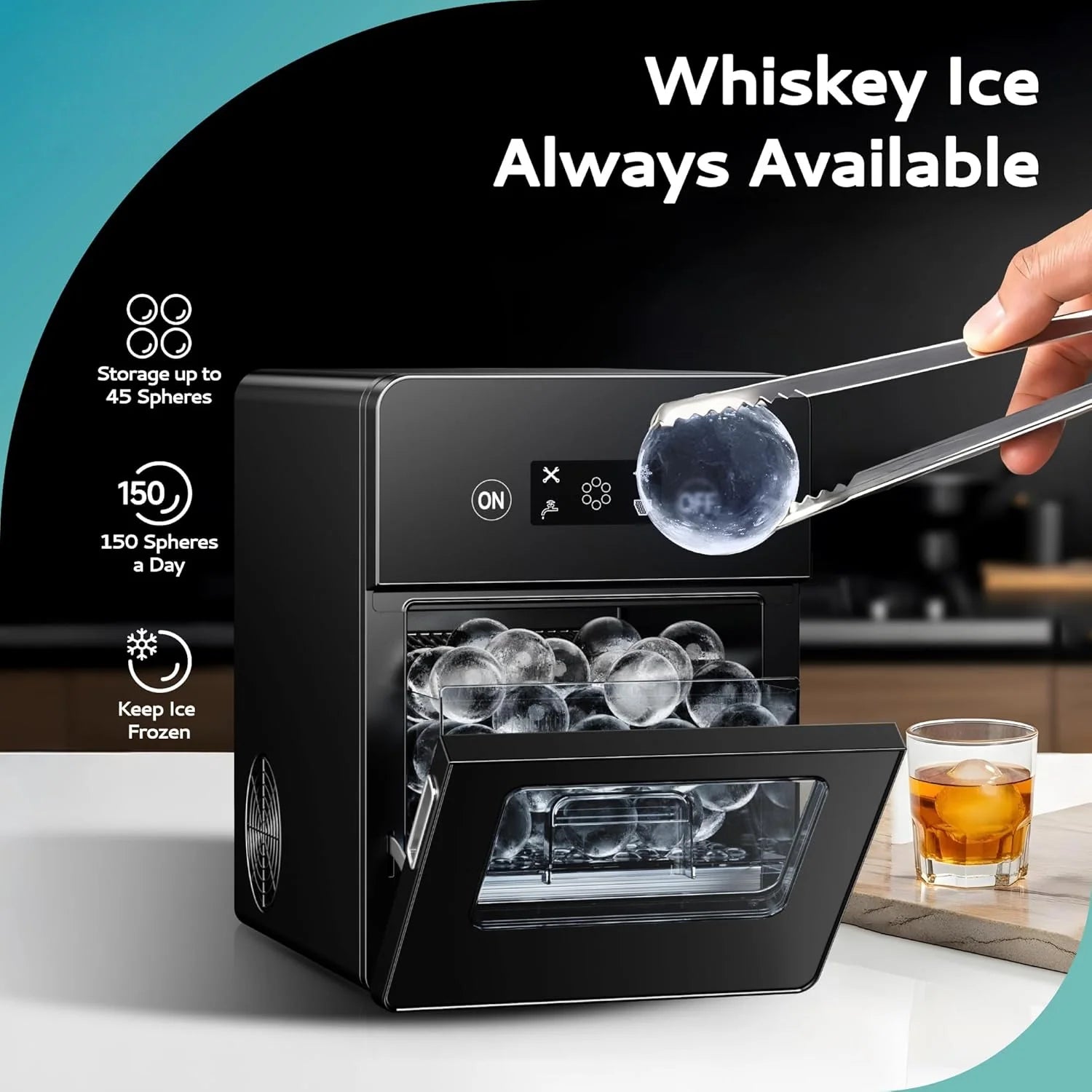 Crystal Clear Ice Ball Maker | Countertop, 144lbs/Day, 4 Balls in 40 Mins, Self-Cleaning