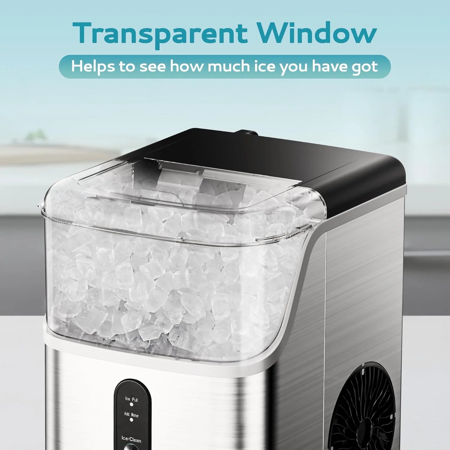 35LBS Countertop Nugget Ice Maker, Self-Cleaning Pellet Ice Machine, Stainless Steel Portable Ice Maker with Ice Scoop and Basket for Home Kitchen Bar Party