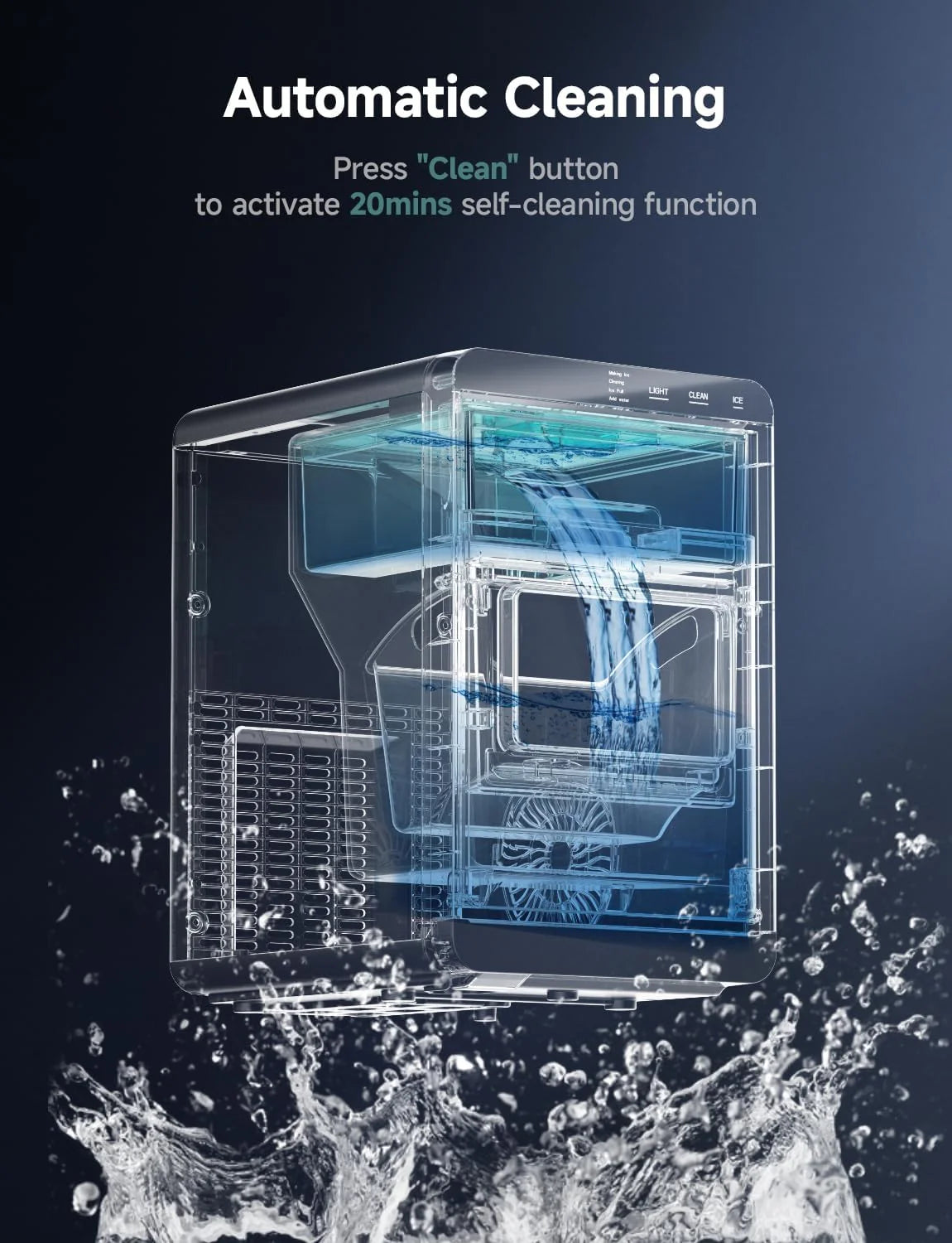 44Lbs/24H Countertop Nugget Ice Maker, Self-Cleaning Pellet Ice Machine, Portable Compact Crunchy Nugget Ice Machine for Home Kitchen Office Bar