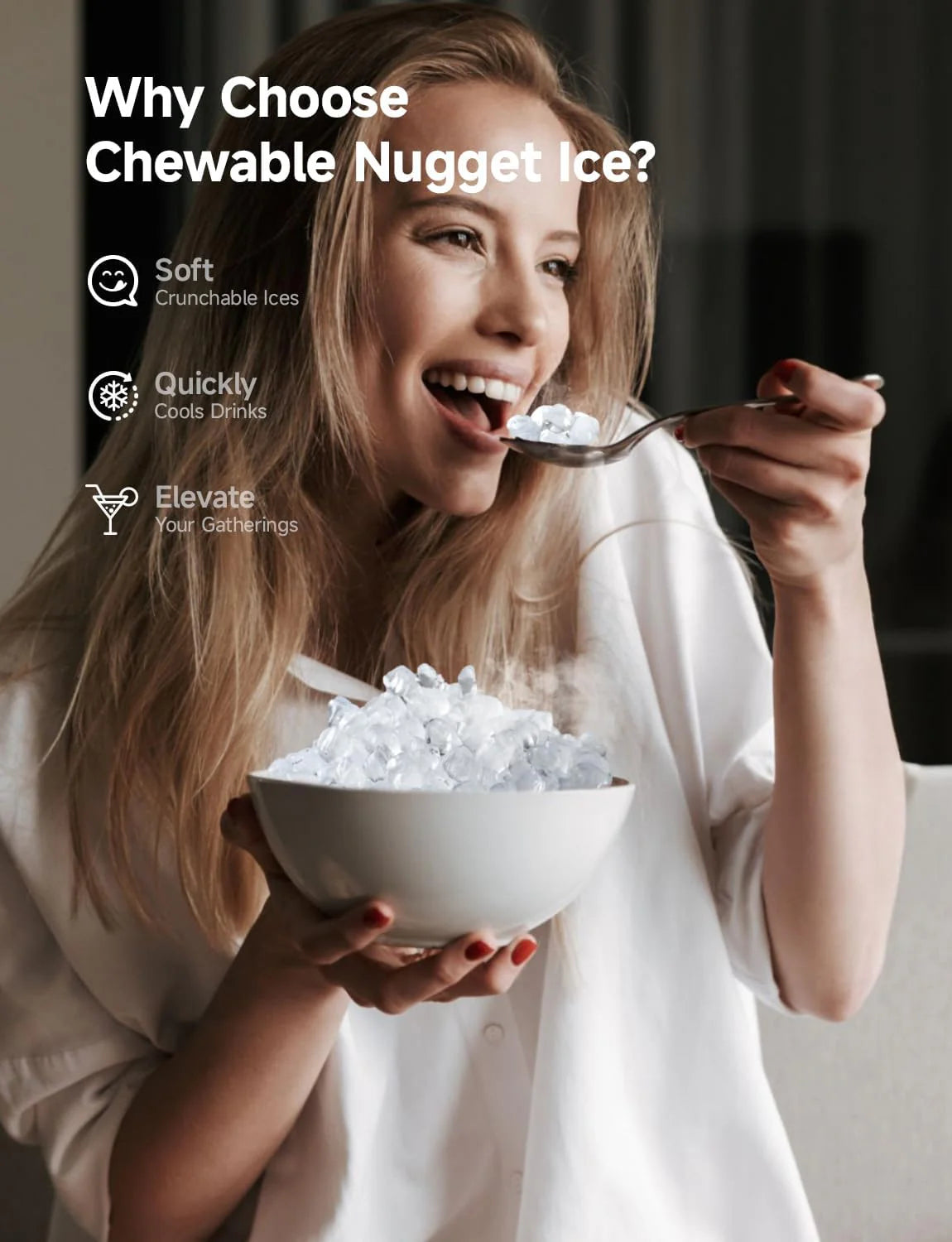 44Lbs/24H Countertop Nugget Ice Maker, Self-Cleaning Pellet Ice Machine, Portable Compact Crunchy Nugget Ice Machine for Home Kitchen Office Bar