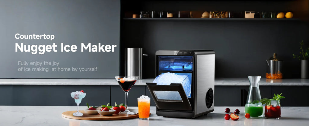 44Lbs/24H Countertop Nugget Ice Maker, Self-Cleaning Pellet Ice Machine, Portable Compact Crunchy Nugget Ice Machine for Home Kitchen Office Bar